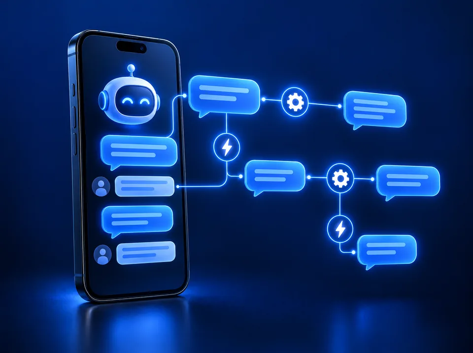 Celular con un flujo automático de mensajes y respuestas (imagen ilustrativa)